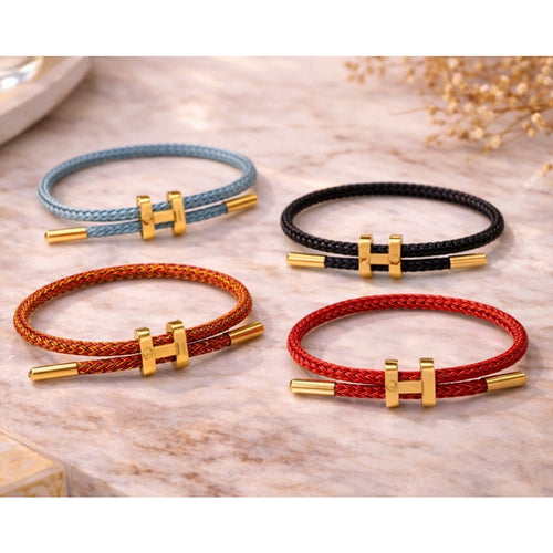 H Buckle Rope Bracelet – Adjustable Gold Tone Clasp Minimal Bracelet