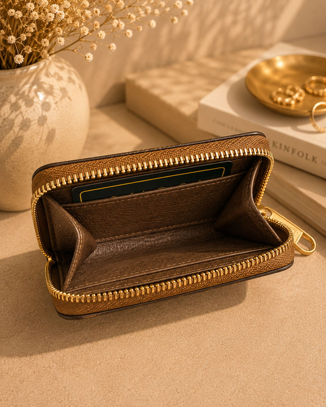 Fashion GG Stripe Zip Card Wallet