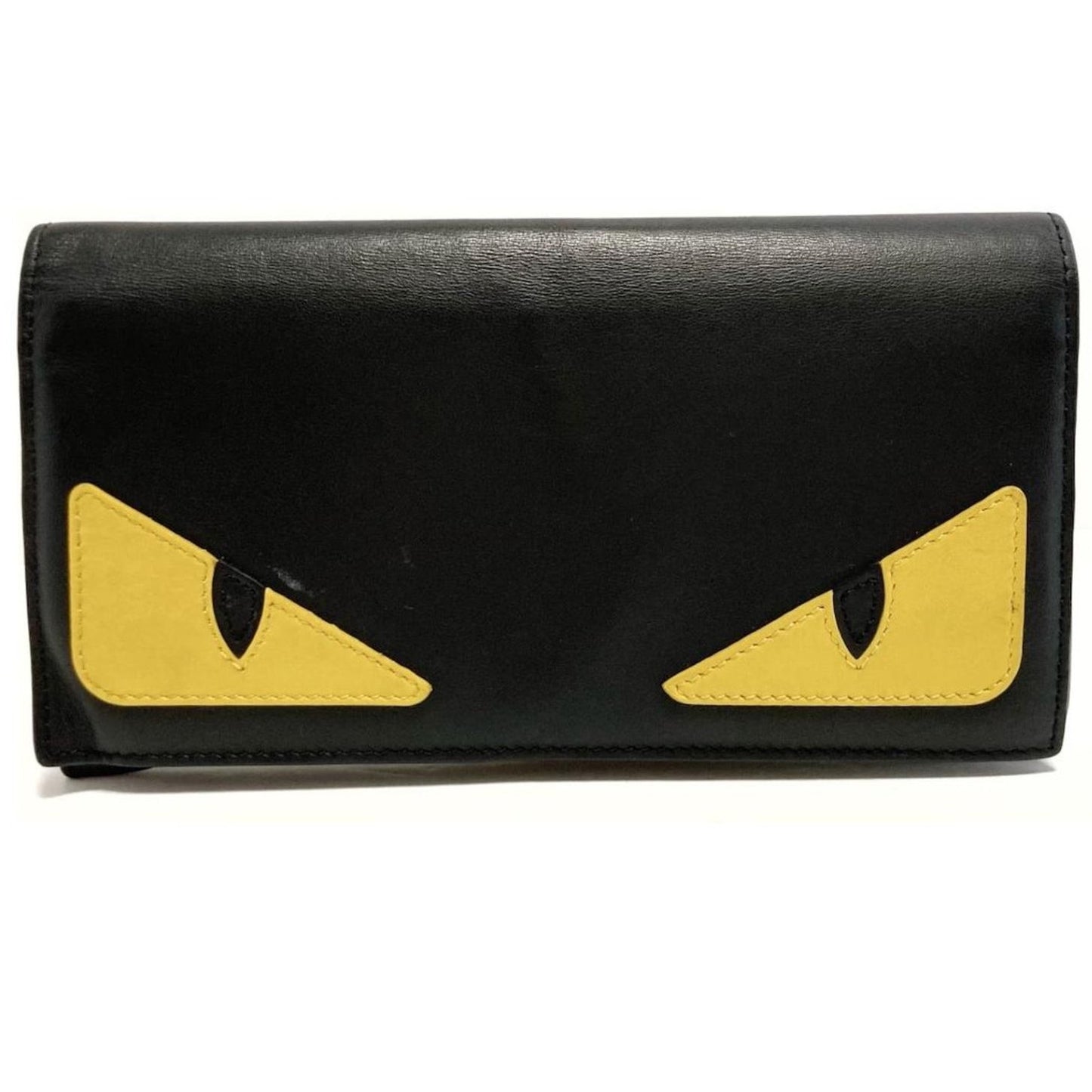 Fendi Black Leather Monster Eyes Long Wallet