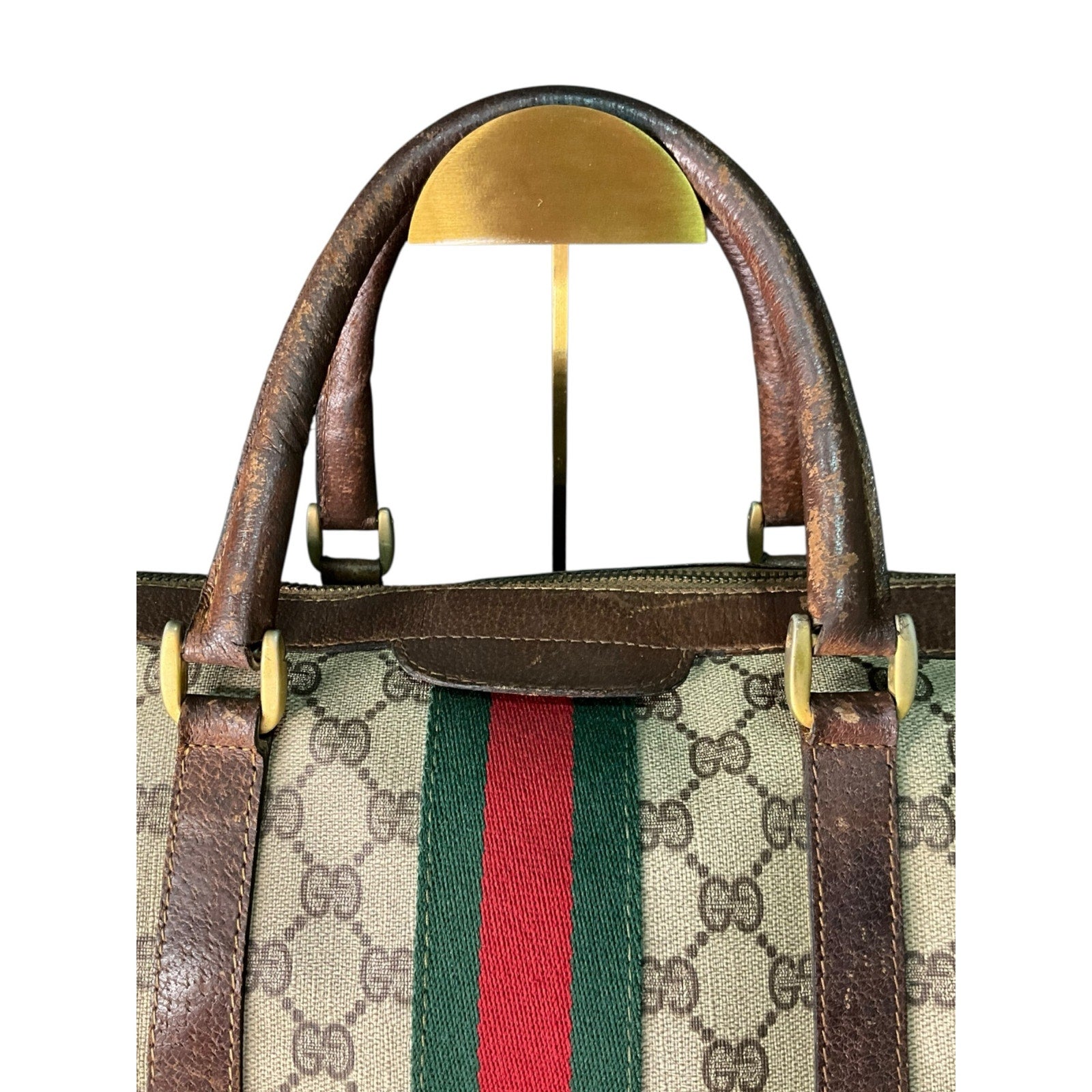 Authentic Vintage GUCCI Boston Bag Sherry Line Brown