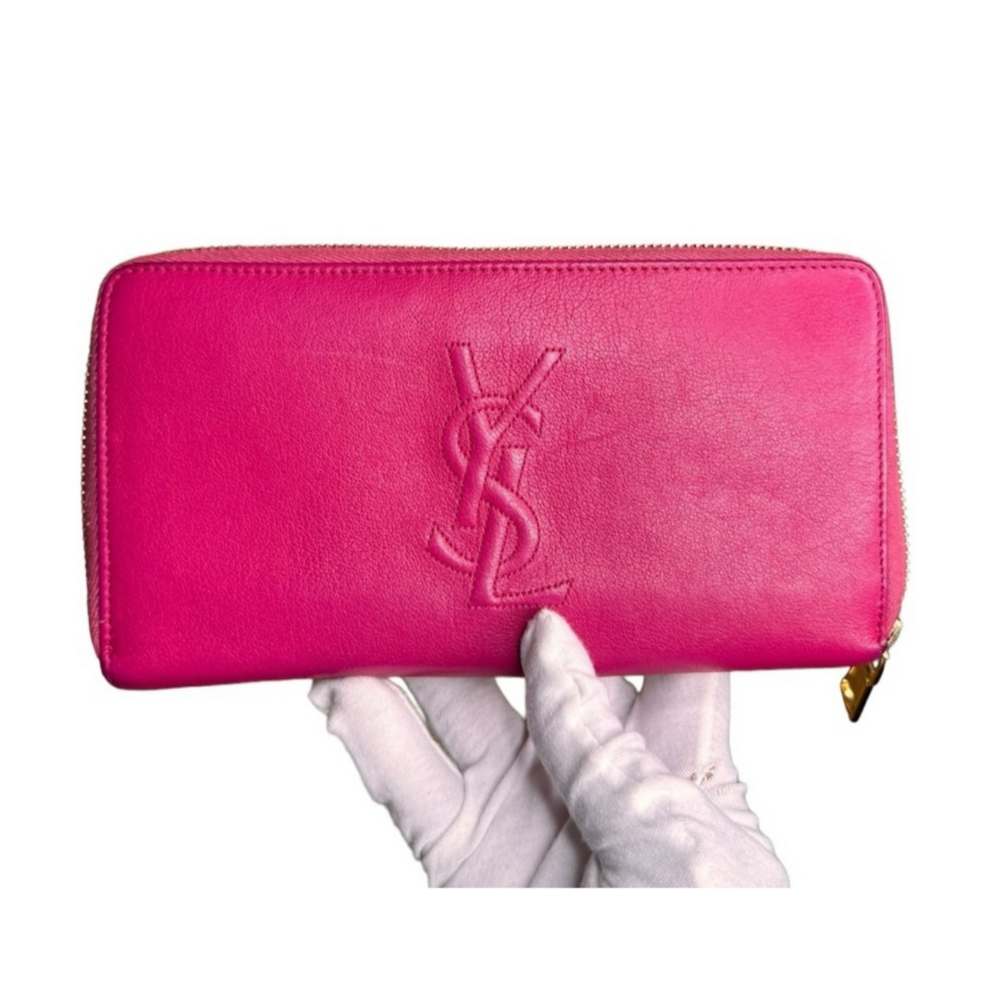 Saint Laurent  Chevre Belle De Jour Zip Around Wallet Fuchsia - Clairely Amazing
