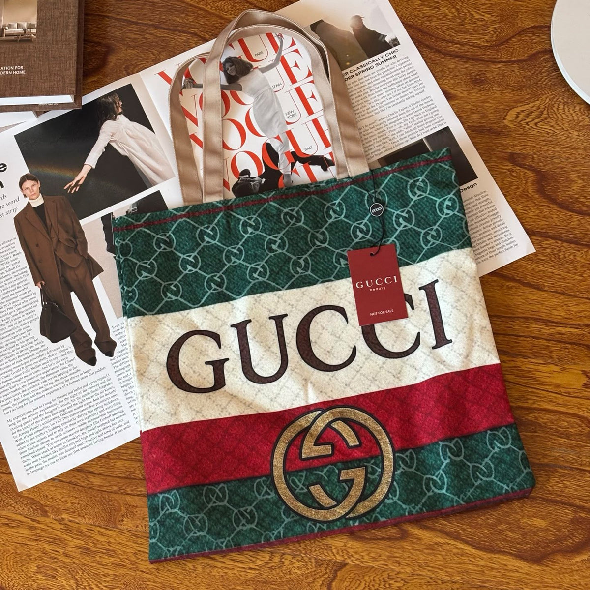 Gucci Beauty GWP Green, Red & Cream Monogram Shoulder Tote Bag