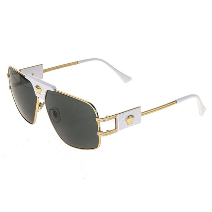 VERSACE Medusa NAVIGATOR Gold Stud White Aviator Unisex Sunglasses VE2251 2251