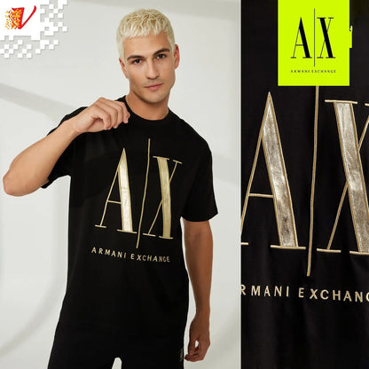 Armani Exchange Black/Gold Icon Logo Tee Black UNISEX