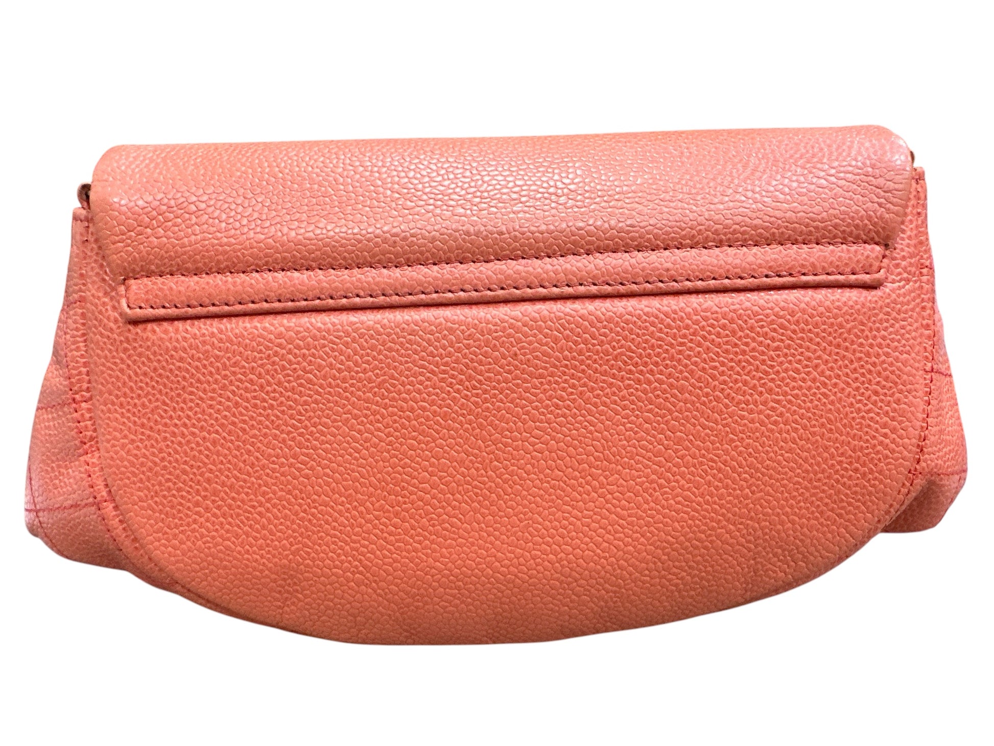 Chanel CORAL Caviar Leather Half Moon Wallet On Chain - Clairely Amazing