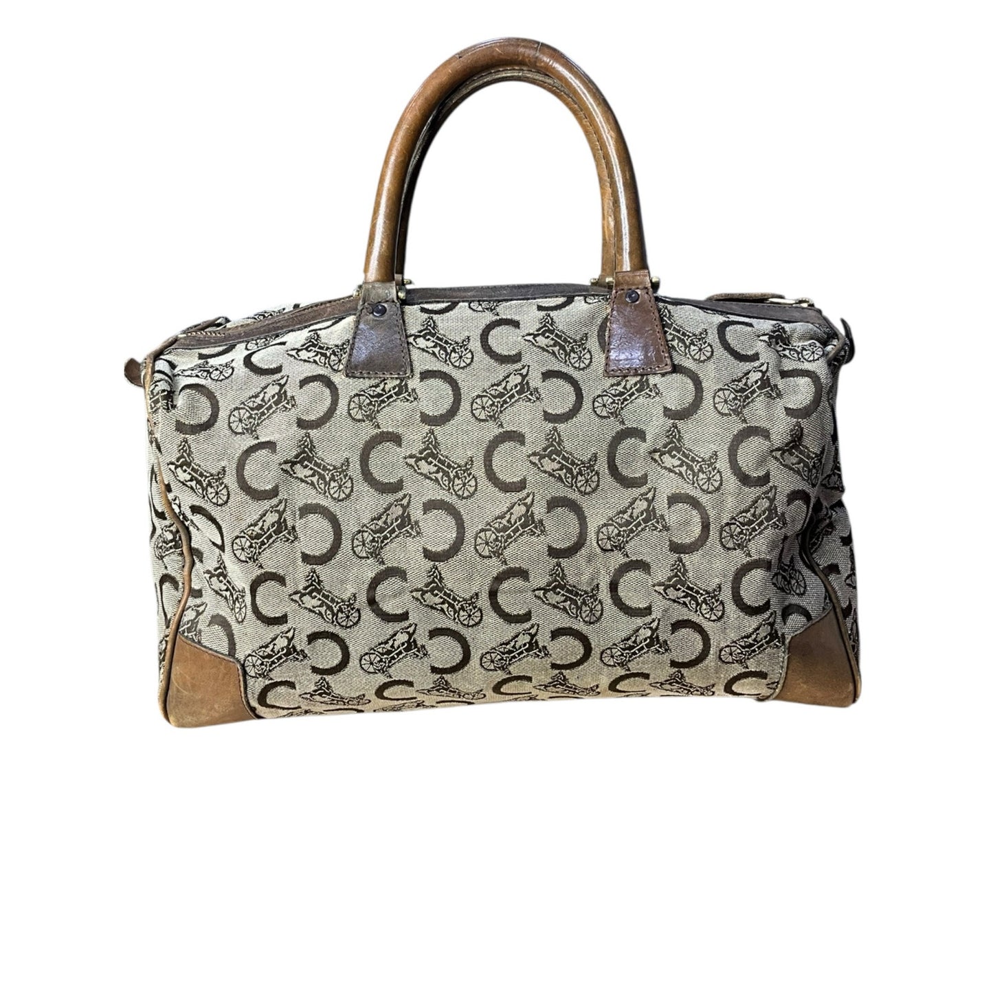 CELINE C Sulky Boston Bag Canvas Brown