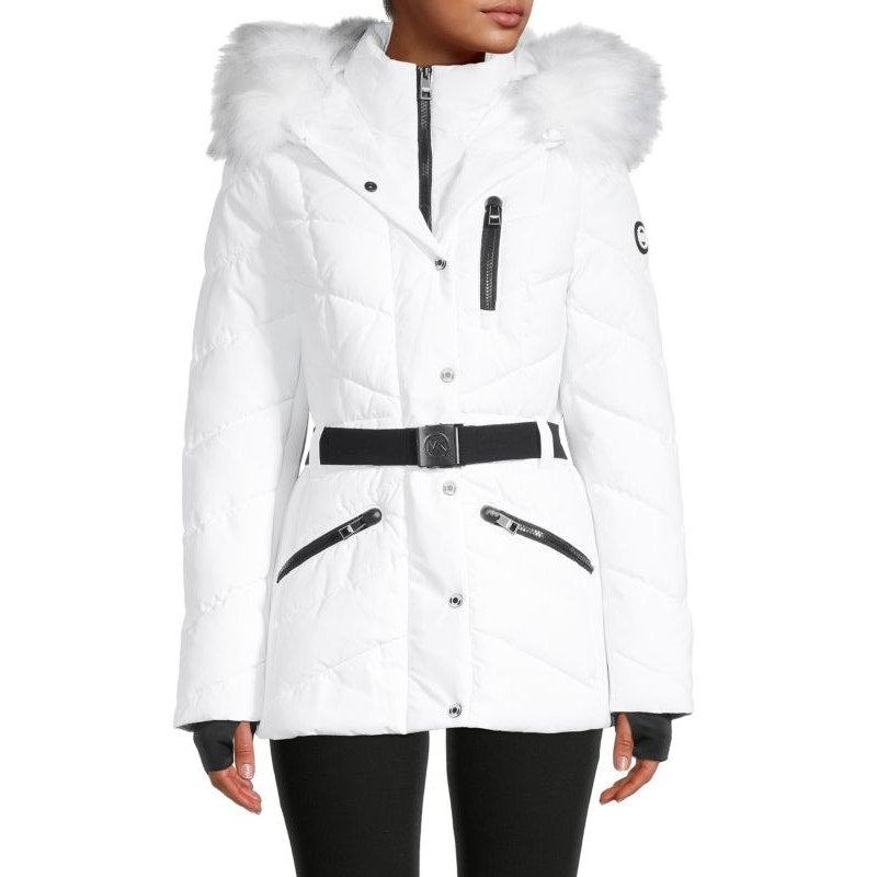 MICHAEL KORS Faux Fur Trim Quilted Puffer Coat - WHITE