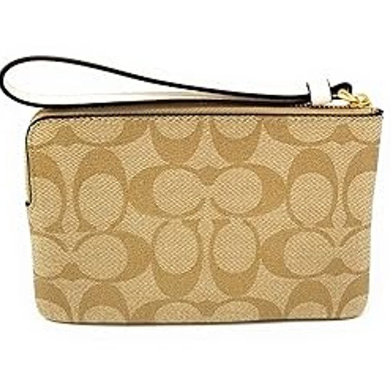 COACH Women's Corner Zip Wristlet in Signature Canvas (Light Khaki - Chalk)