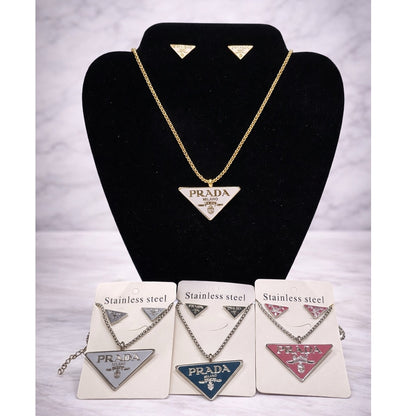 Triangle Logo Pendant Necklace & Stud Earrings Set