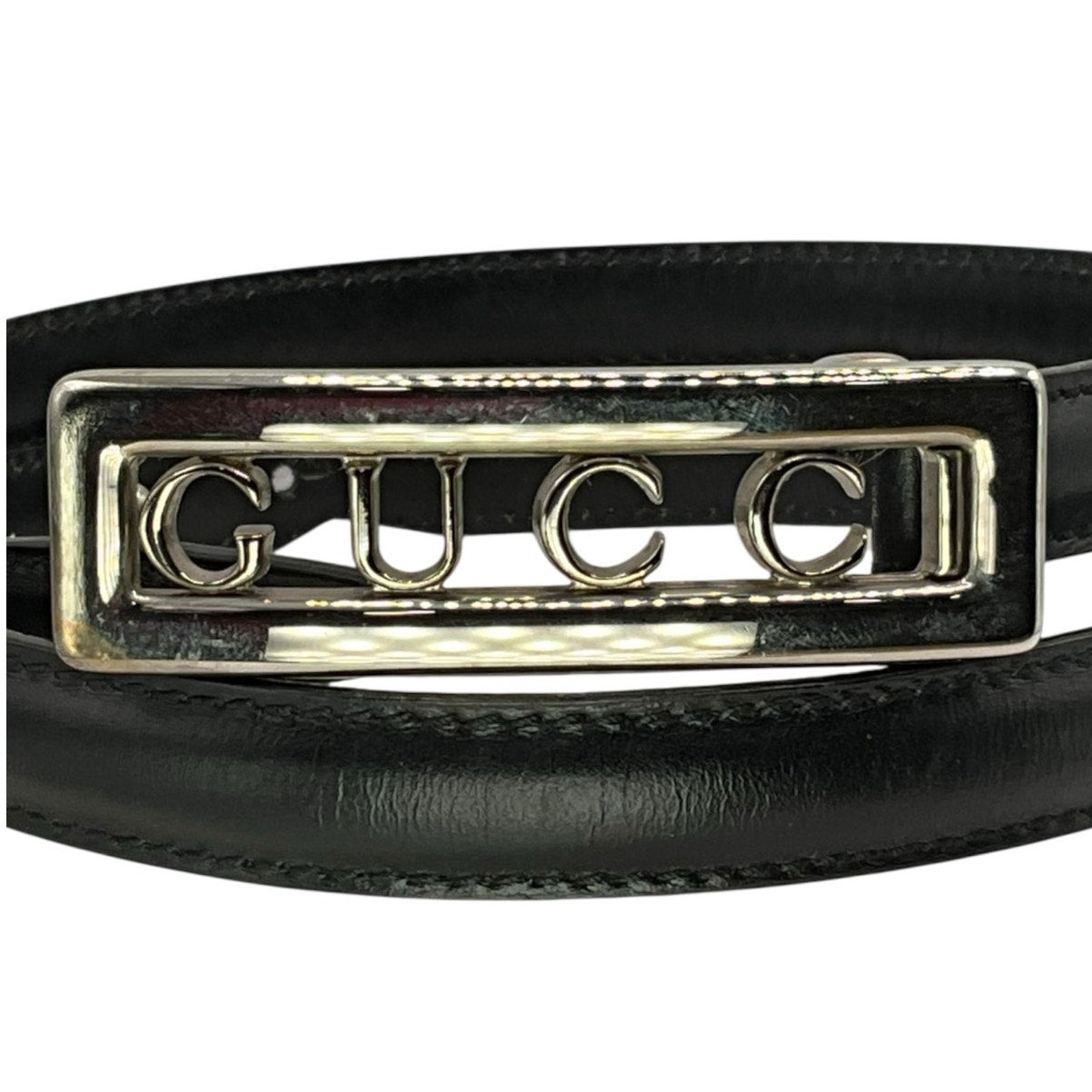 Gucci Black Leather Silver Belt