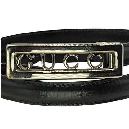 Gucci Black Leather Silver Belt