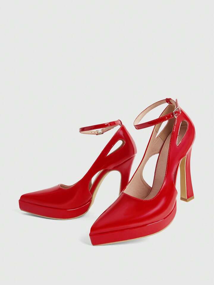 Women’s Red Pointed-Toe High Heels with Ankle Strap