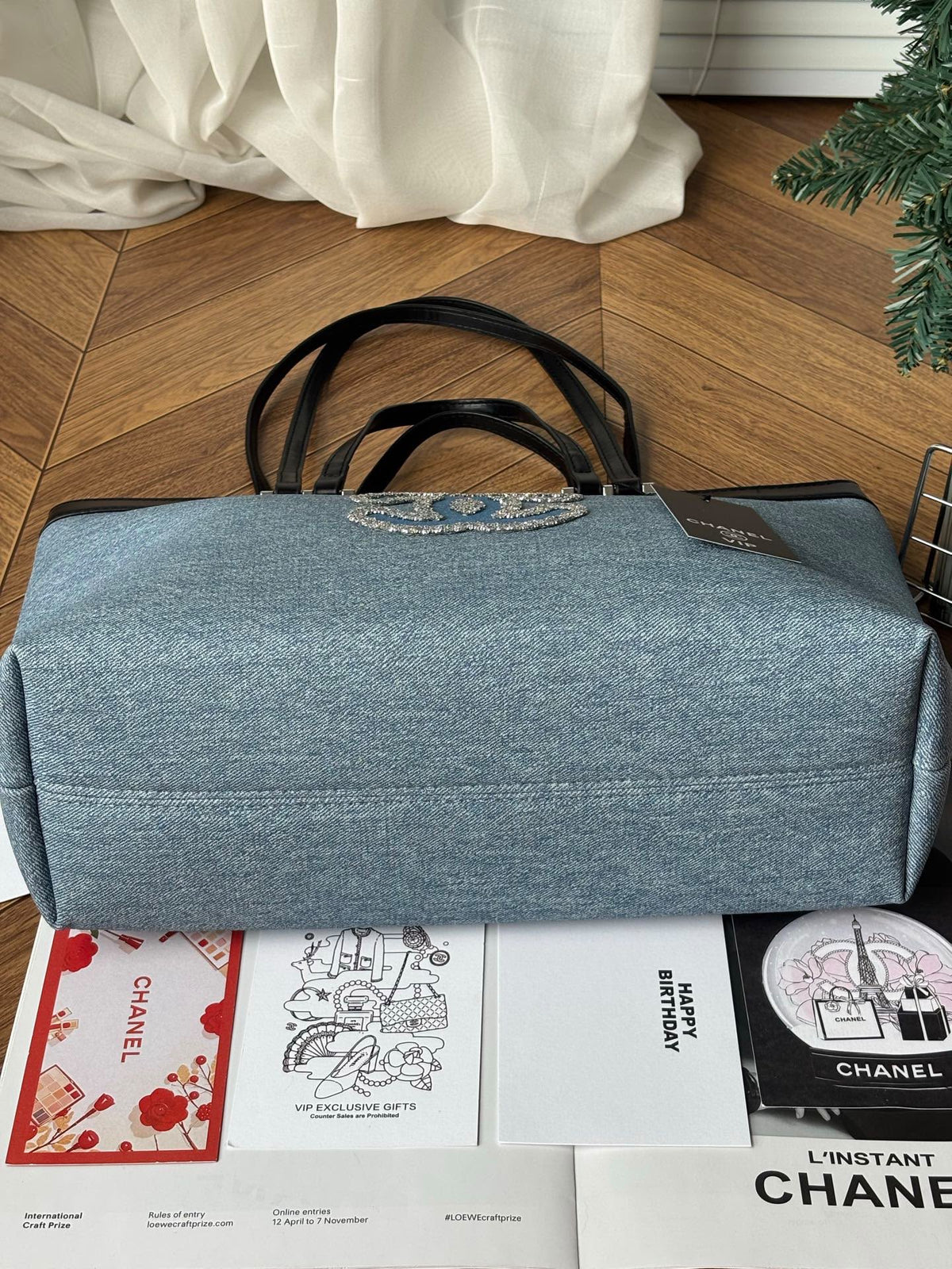 Chanel GWP Denim Tote Bag – Blue Denim with Black Leather Trim