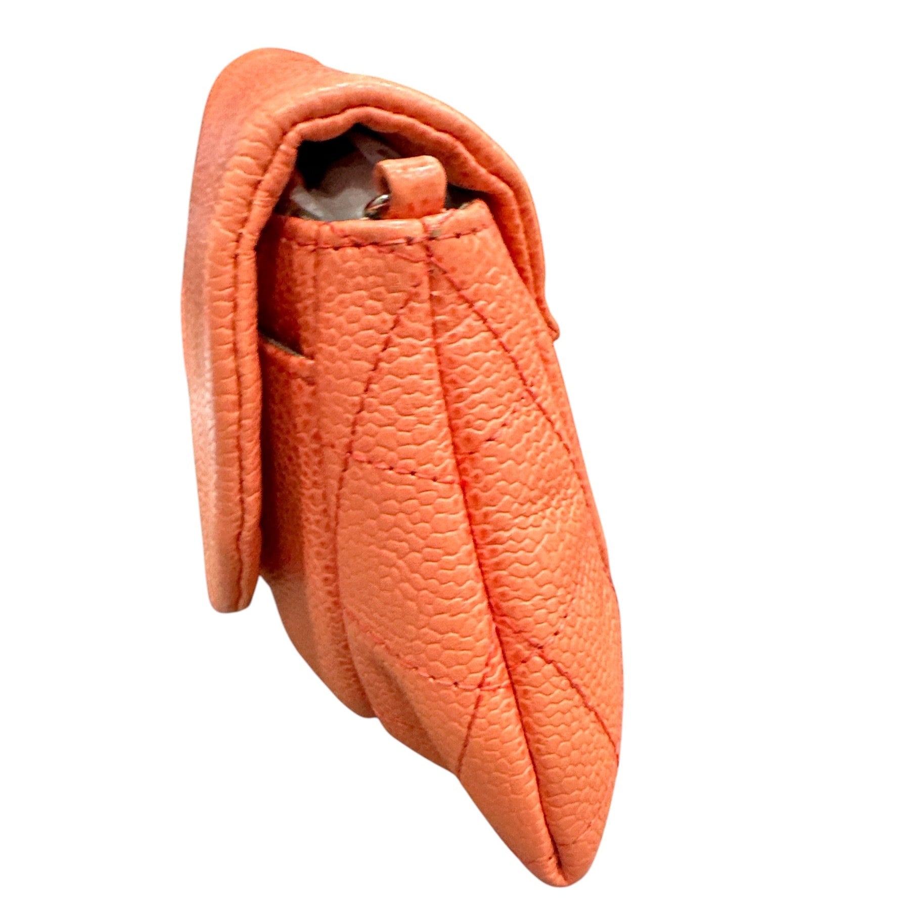Chanel CORAL Caviar Leather Half Moon Wallet On Chain - Clairely Amazing