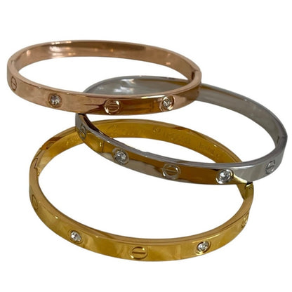 Stainless Steel Screw Motif Bangle Bracelet – Gold, Rose Gold & Silver Tone