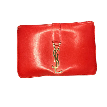Saint Laurent Red Leather Monogram Zip Around Wallet - Clairely Amazing