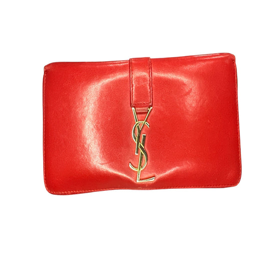 Saint Laurent Red Leather Monogram Zip Around Wallet - Clairely Amazing