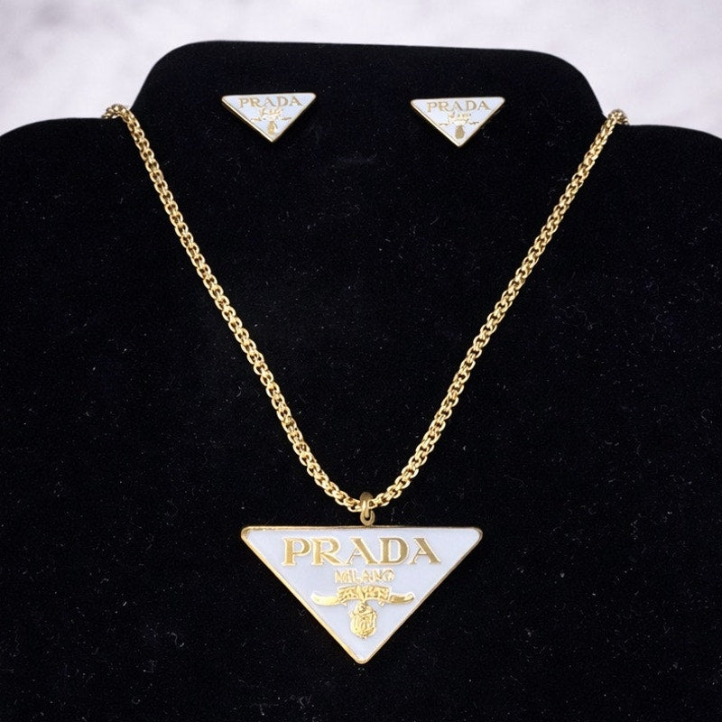 Triangle Logo Pendant Necklace & Stud Earrings Set