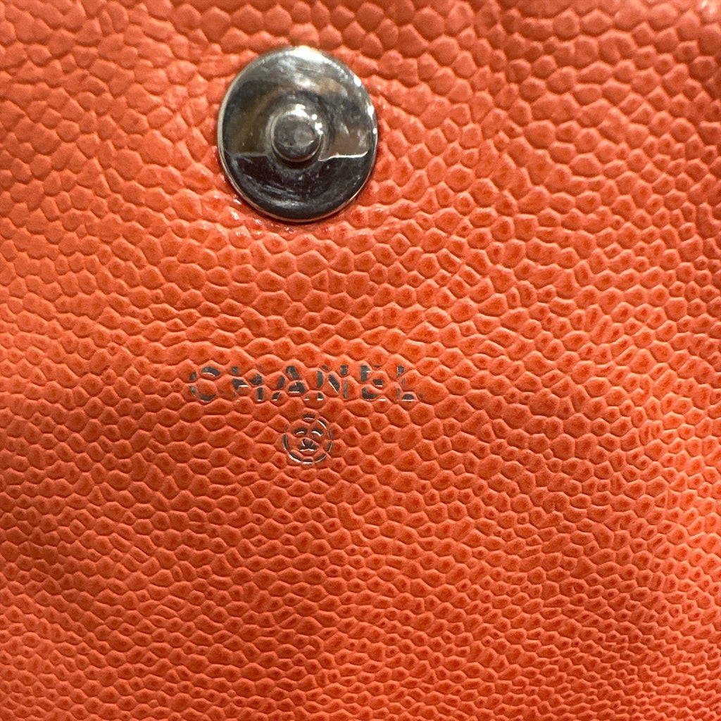 Chanel CORAL Caviar Leather Half Moon Wallet On Chain - Clairely Amazing