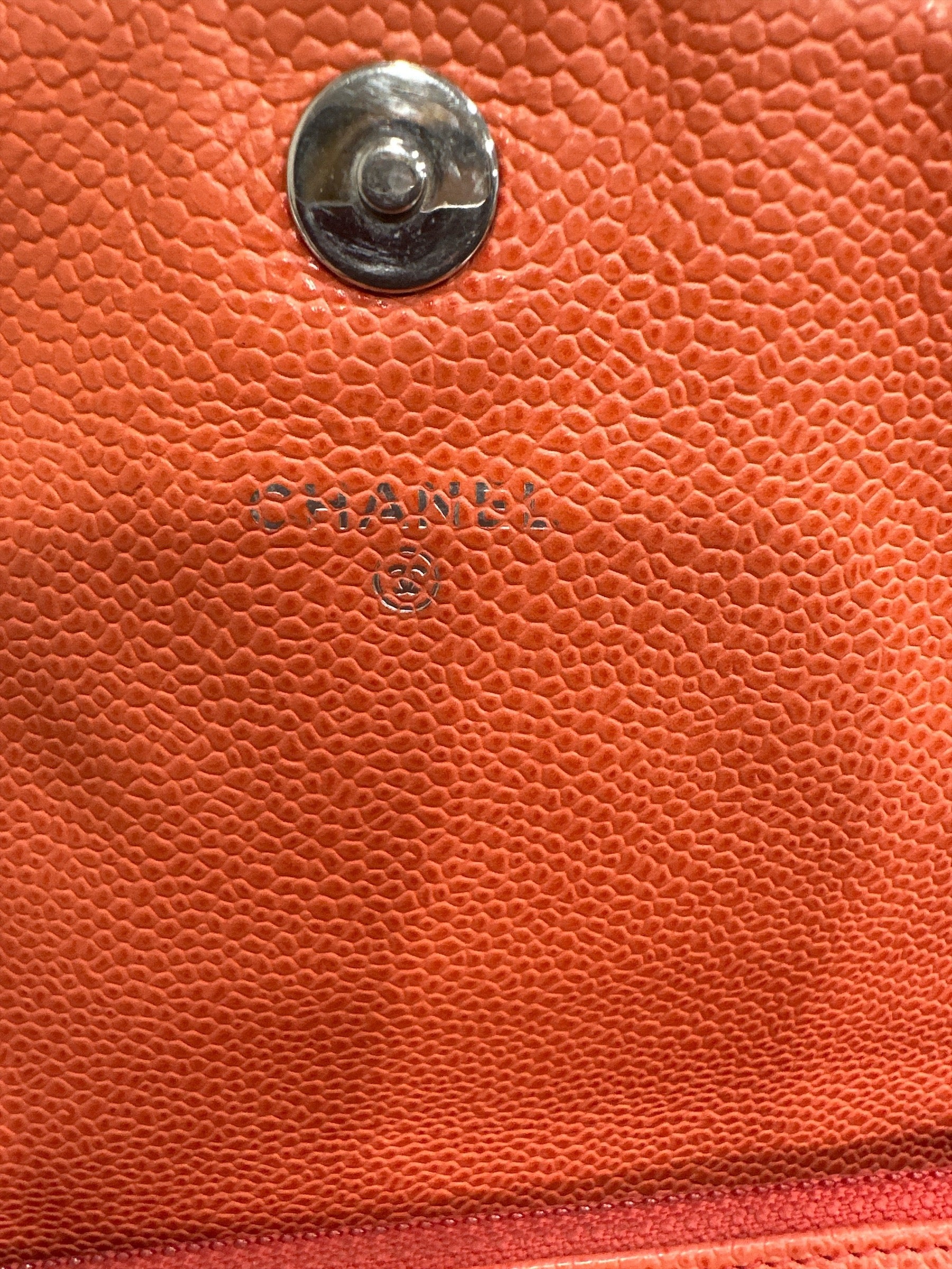 Chanel CORAL Caviar Leather Half Moon Wallet On Chain - Clairely Amazing