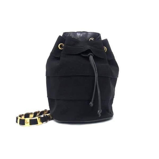 Ferragamo Black Canvas gold Drawstring Backpack