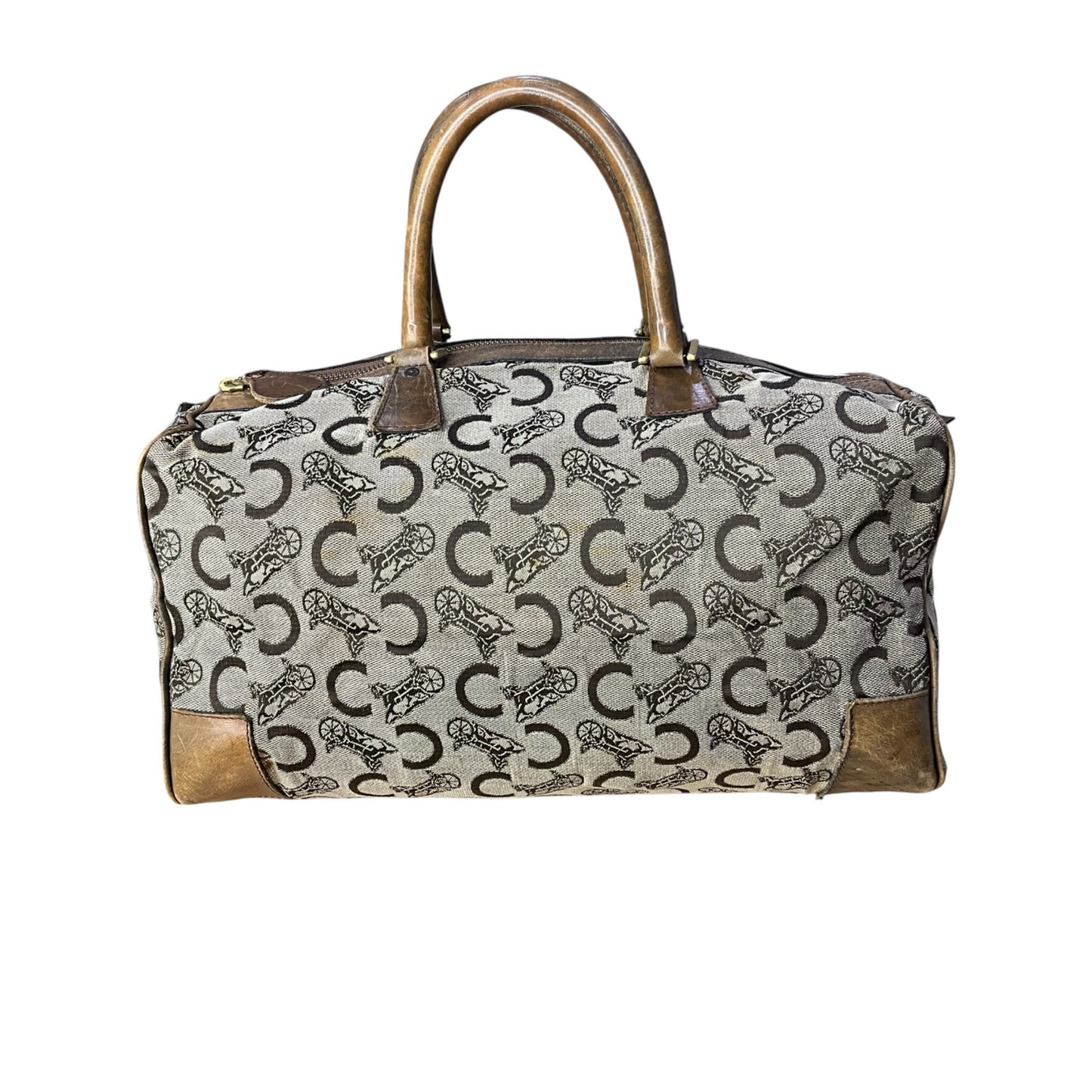 CELINE C Sulky Boston Bag Canvas Brown