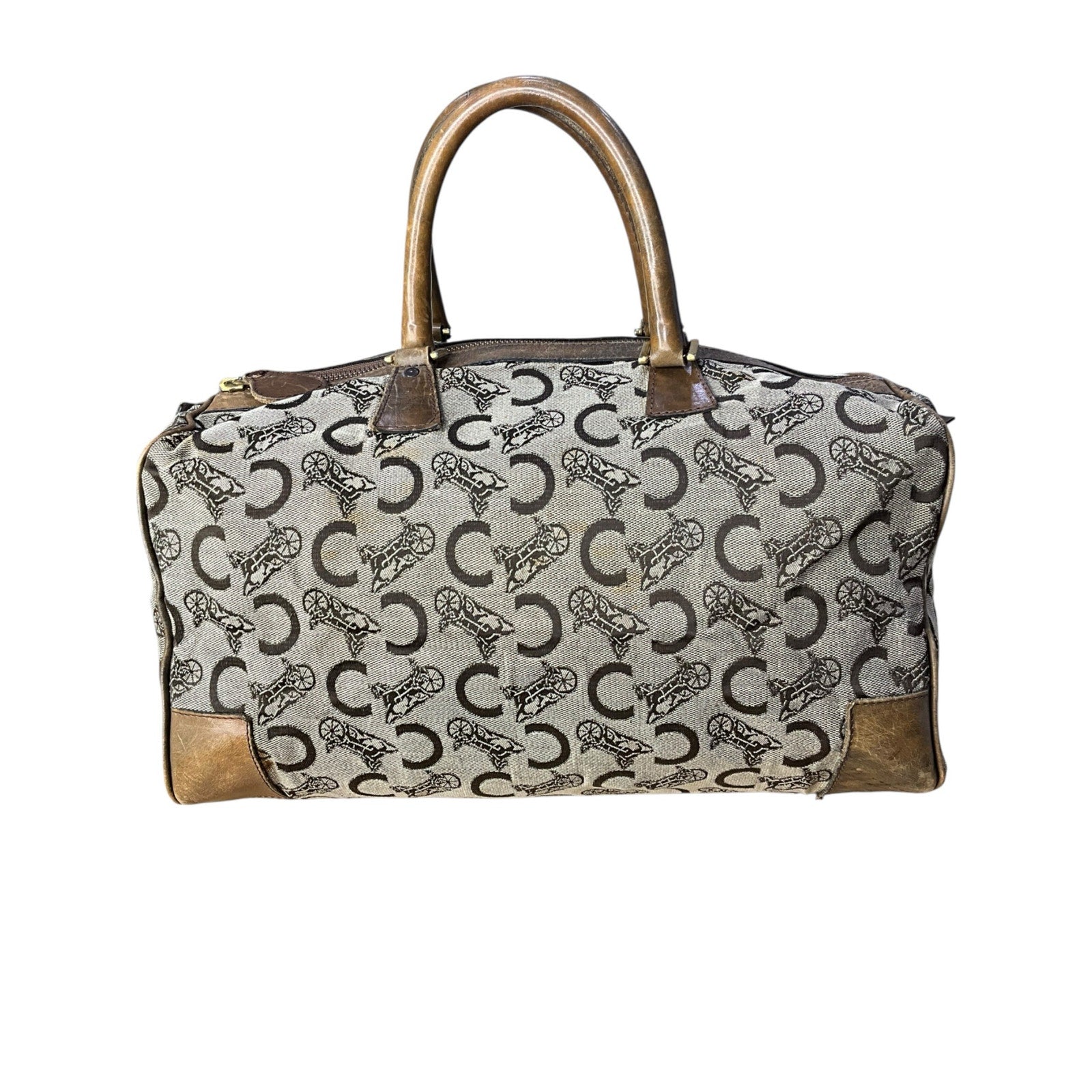 Authentic CELINE C Sulky Boston Bag Canvas Brown