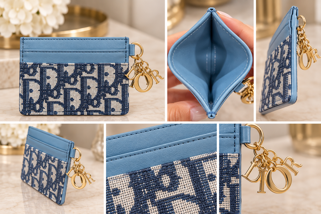 ⭐Fashion Woven Monogram Card Holder with Gold Letter Charms