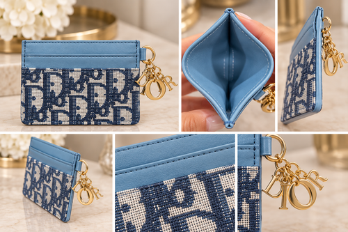 ⭐Fashion Woven Monogram Card Holder with Gold Letter Charms