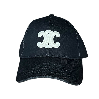 Celine Luxe-Inspired Black Denim Monogram Cap