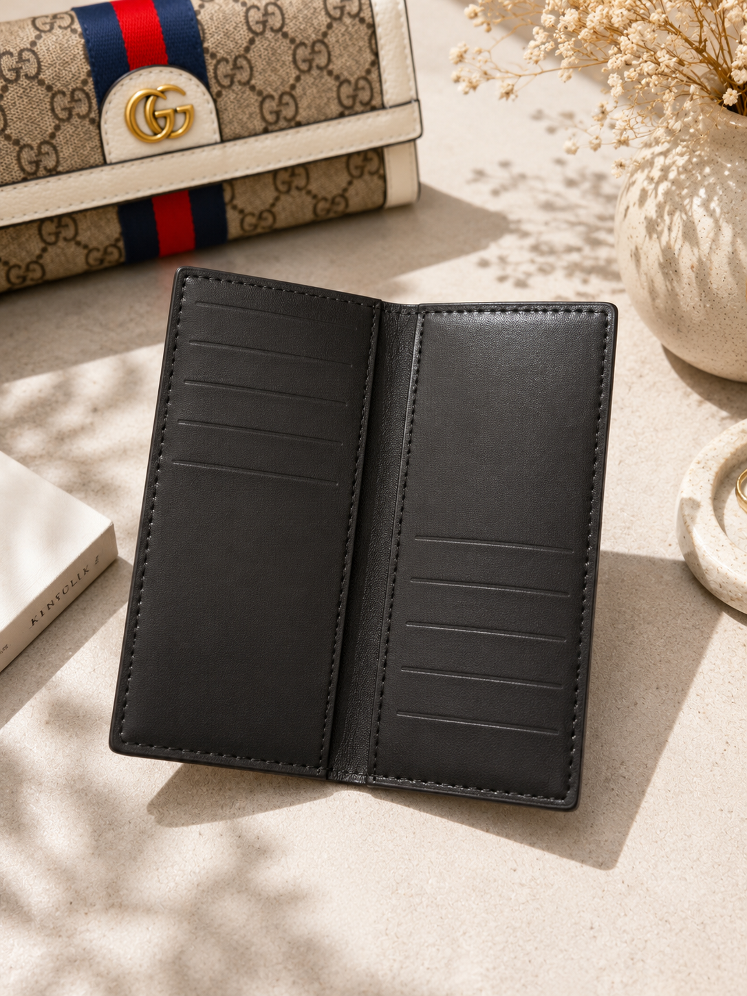 Fashion Stripe Wallet & Checkbook Holder Set – Beige