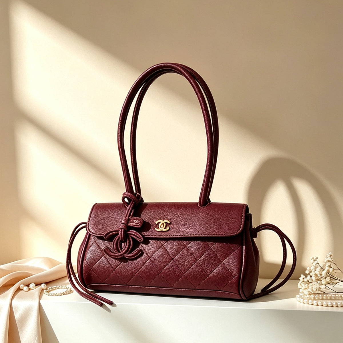 👑Brown Quilted East-West Fashion Handbag with Top Handles