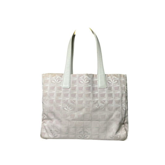 White quilted handbag with brand logo on a white background