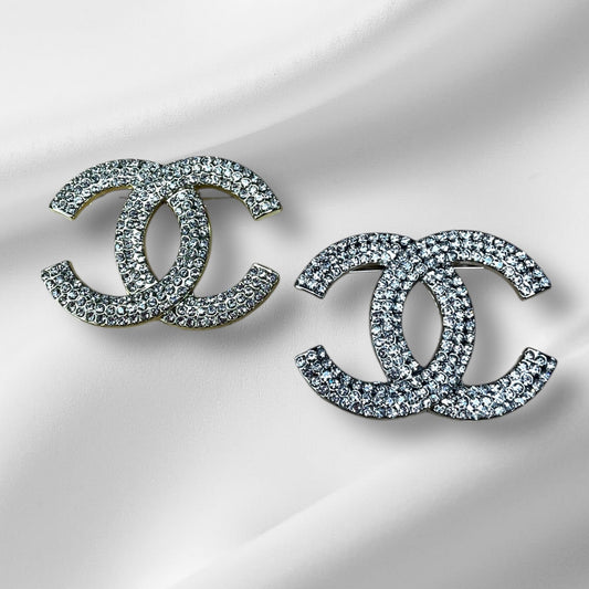 Crystal Double C Style Brooch Pin