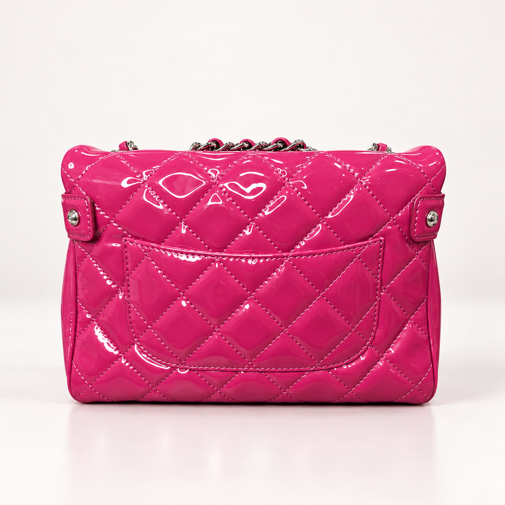 Authentic Chanel Pink Patent Double Compartment Flap Bag – Medium