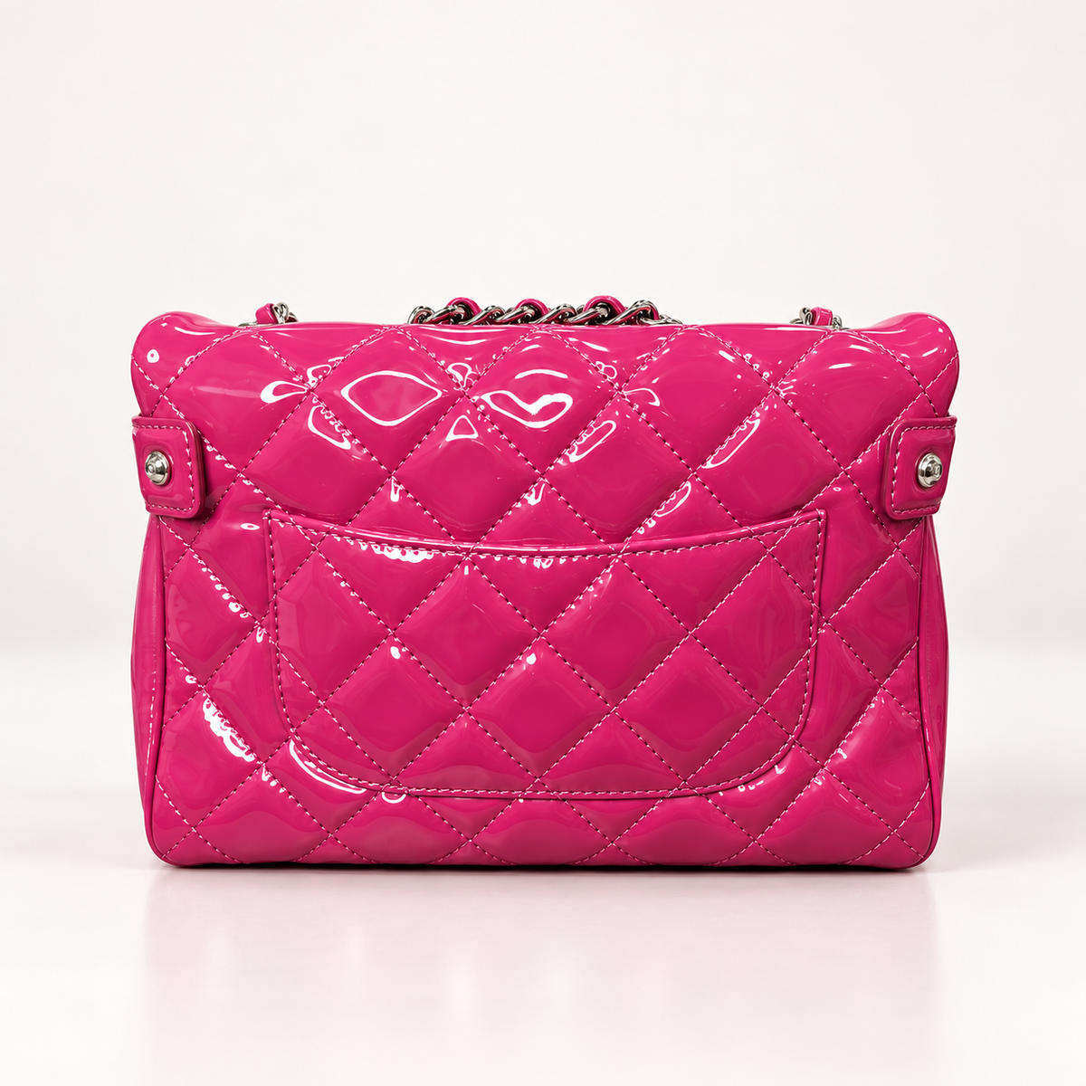 Authentic Chanel Pink Patent Double Compartment Flap Bag – Medium