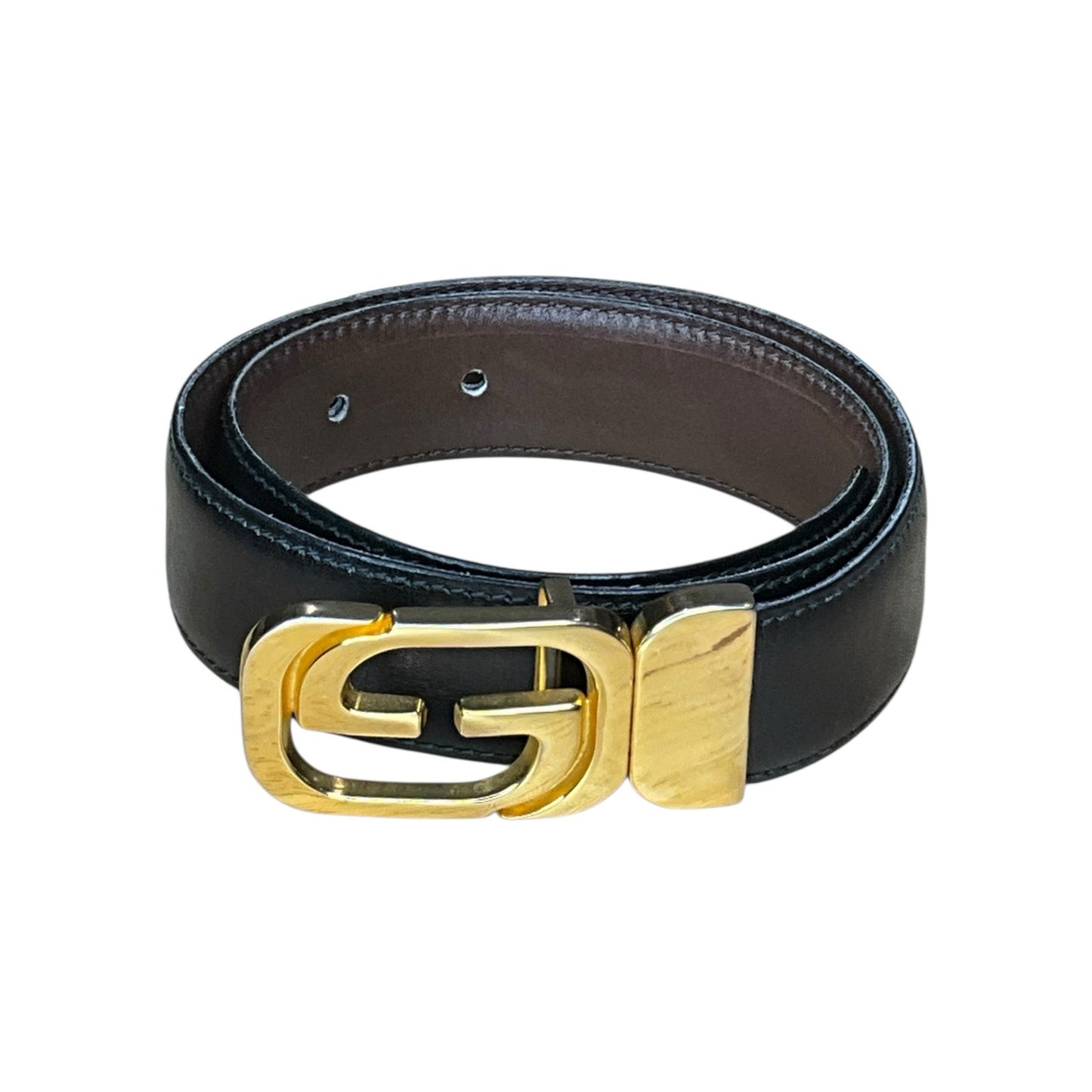 Gucci Black Leather Gold Belt