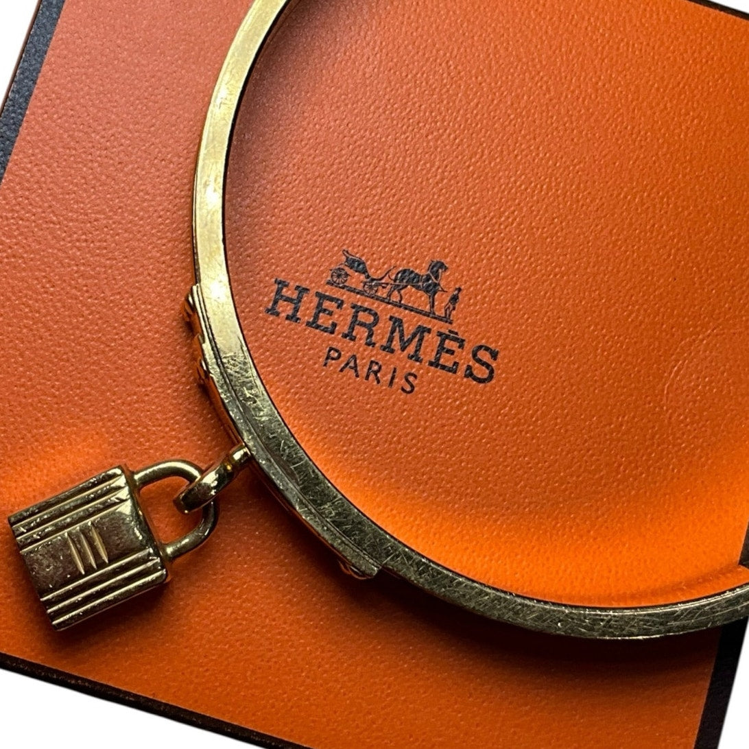 Hermes Lizard Kelly Lock Black & Gold Bangle