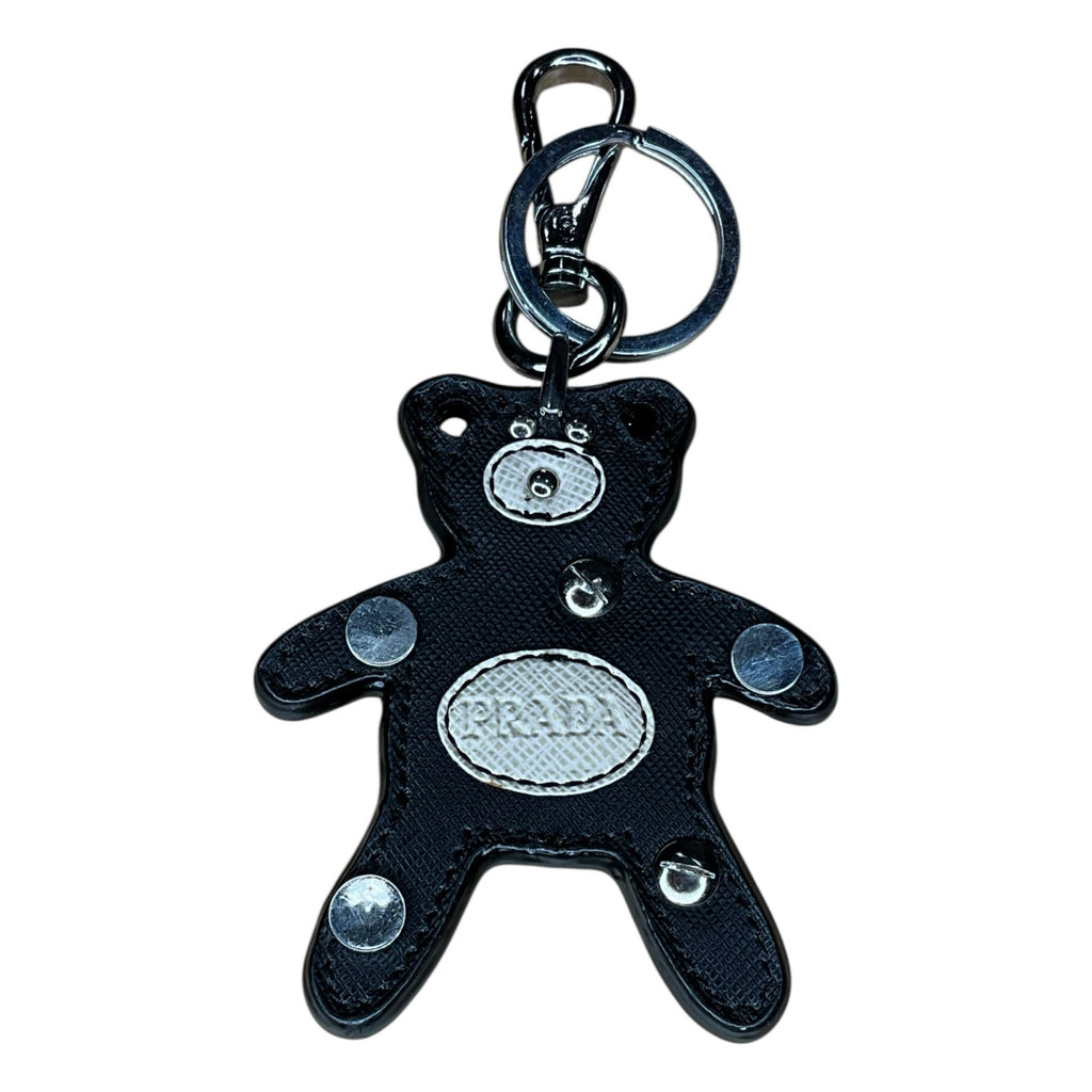 Authentic Prada Saffiano Leather Teddy Bear Bag Charm / Key Ring – Black & White