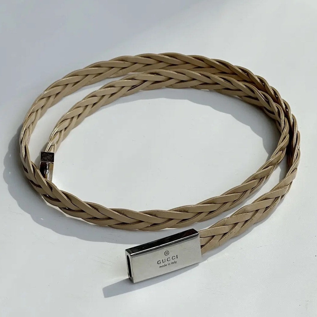 Gucci Beige Braided Silver Belt