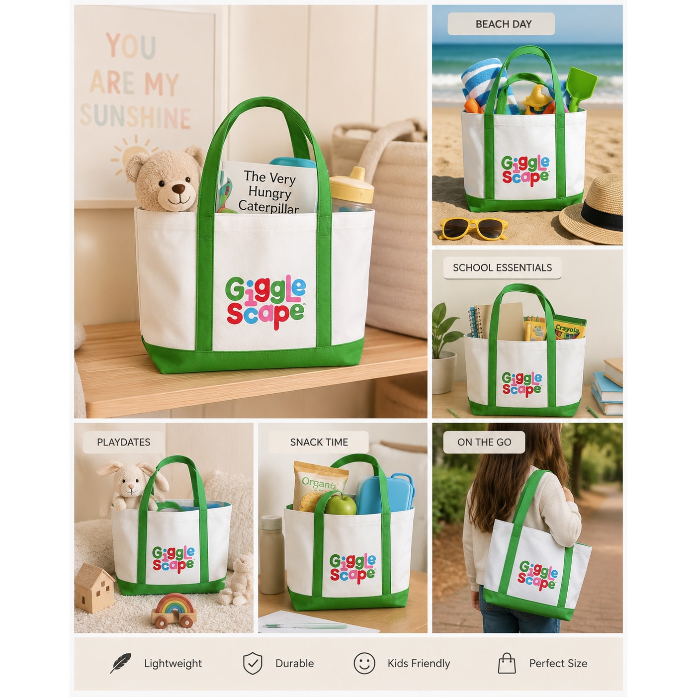 Giggle Scape™ Kids Canvas Tote Bag Bundle | Set of 5