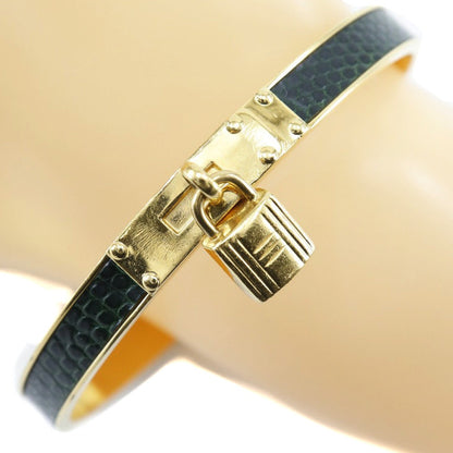 Hermes Lizard Kelly Lock Black & Gold Bangle