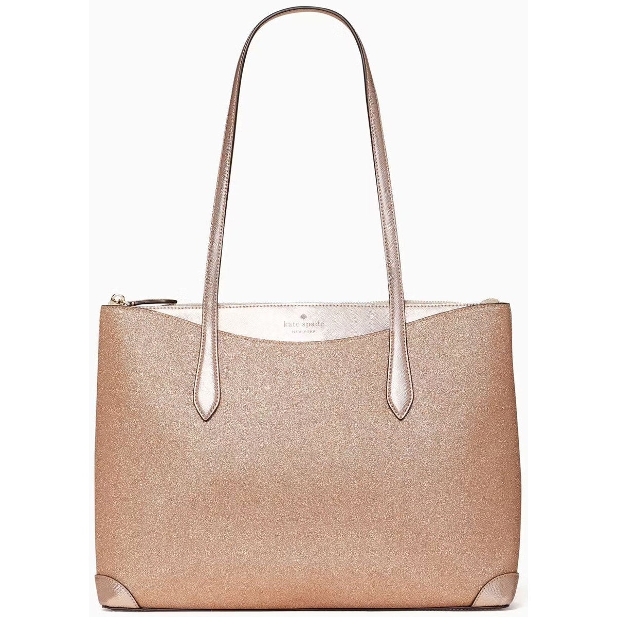 Kate Spade New York Lola Glitter Shimmy Glitter Tote Large Purse Bag Rose Gold