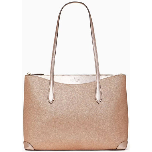 Kate Spade New York Lola Glitter Shimmy Glitter Tote Large Purse Bag Rose Gold