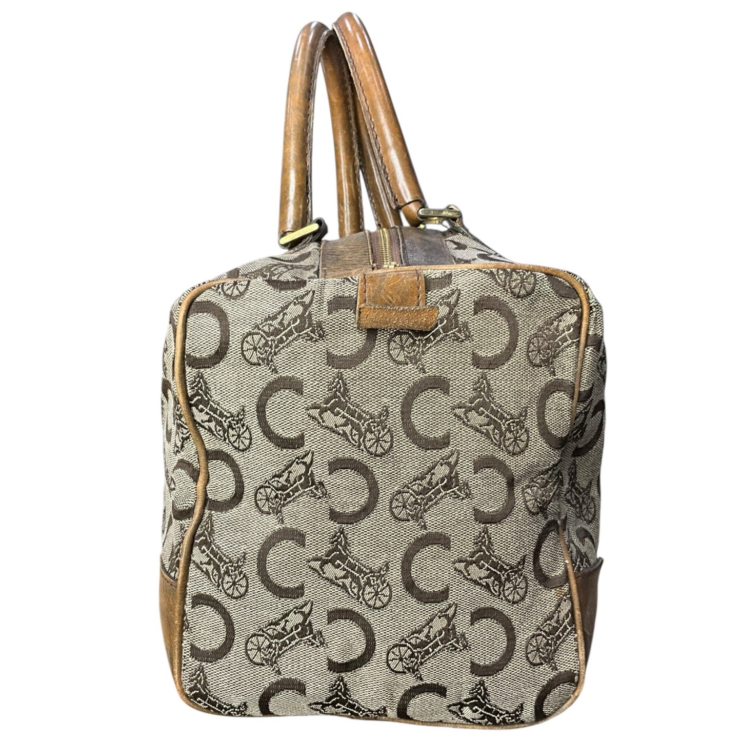 CELINE C Sulky Boston Bag Canvas Brown