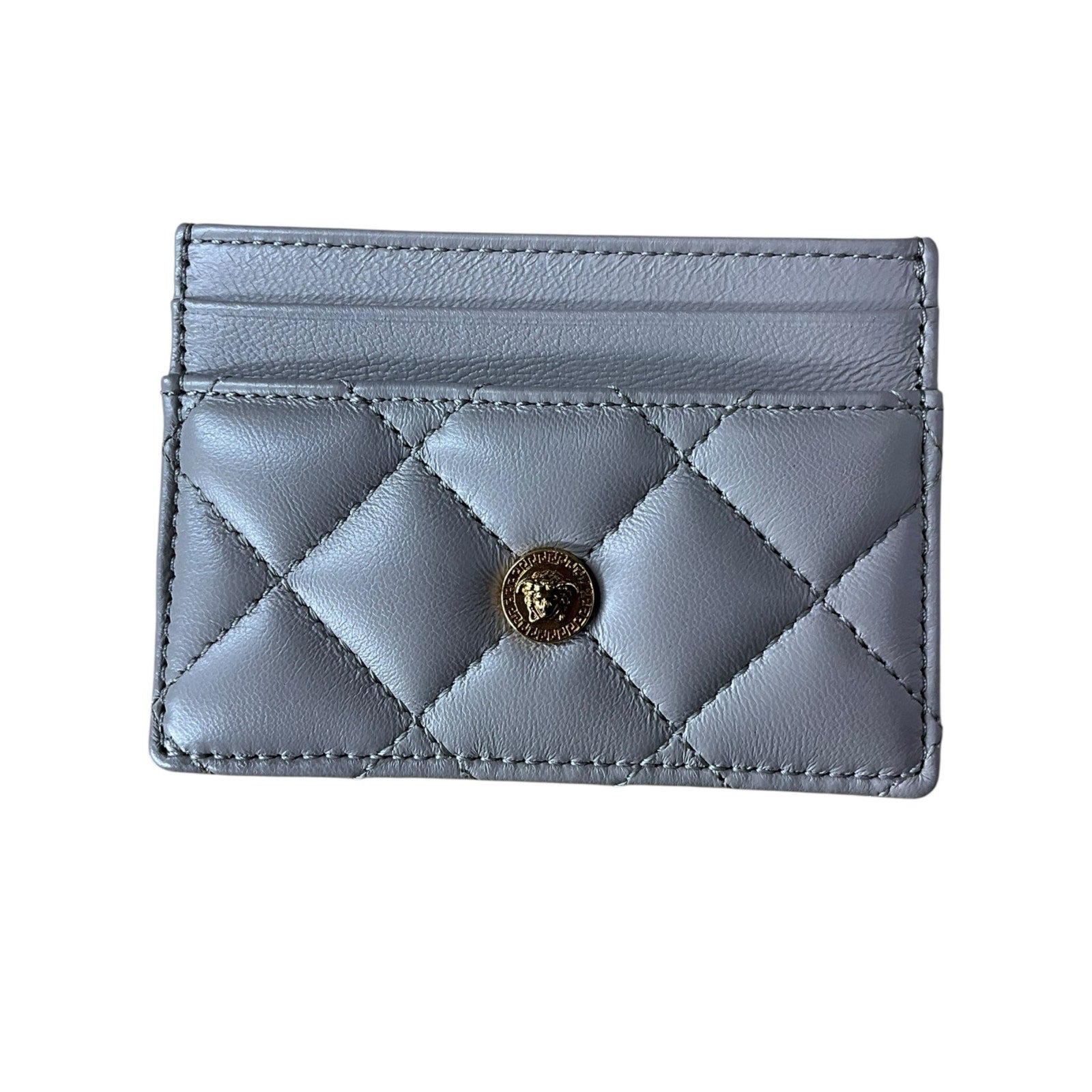 Authentic Versace Champagne Quilted Lamb Leather Card Holder