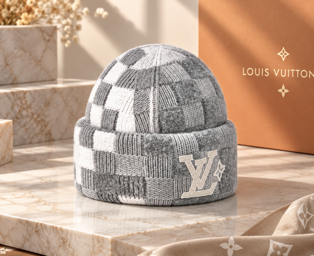 GWP Reversible Wool Knit Beanie – Gray & Checkered