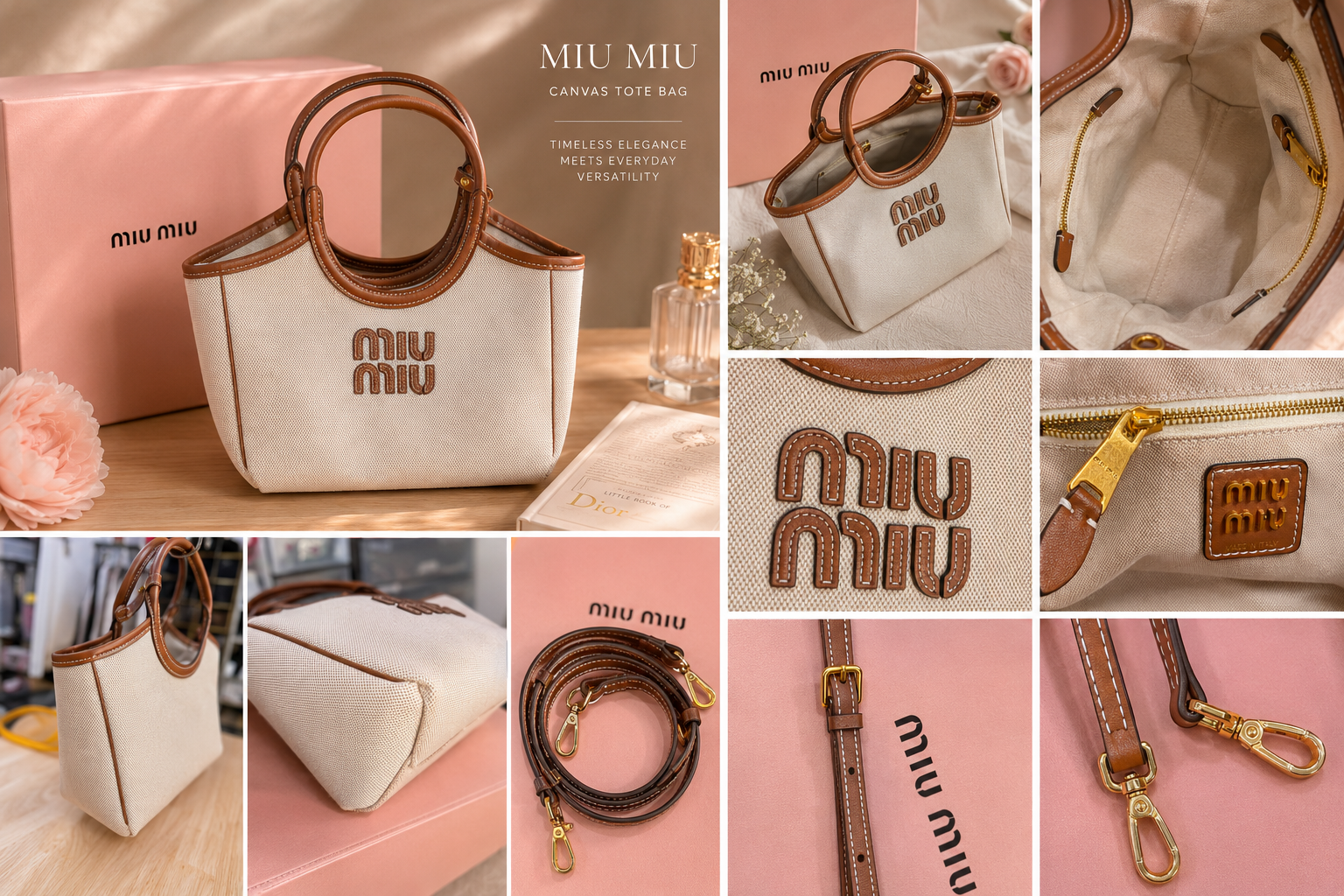 Luxury Canvas Circle Handle Tote Bag with Adjustable Strap & Gift Box
