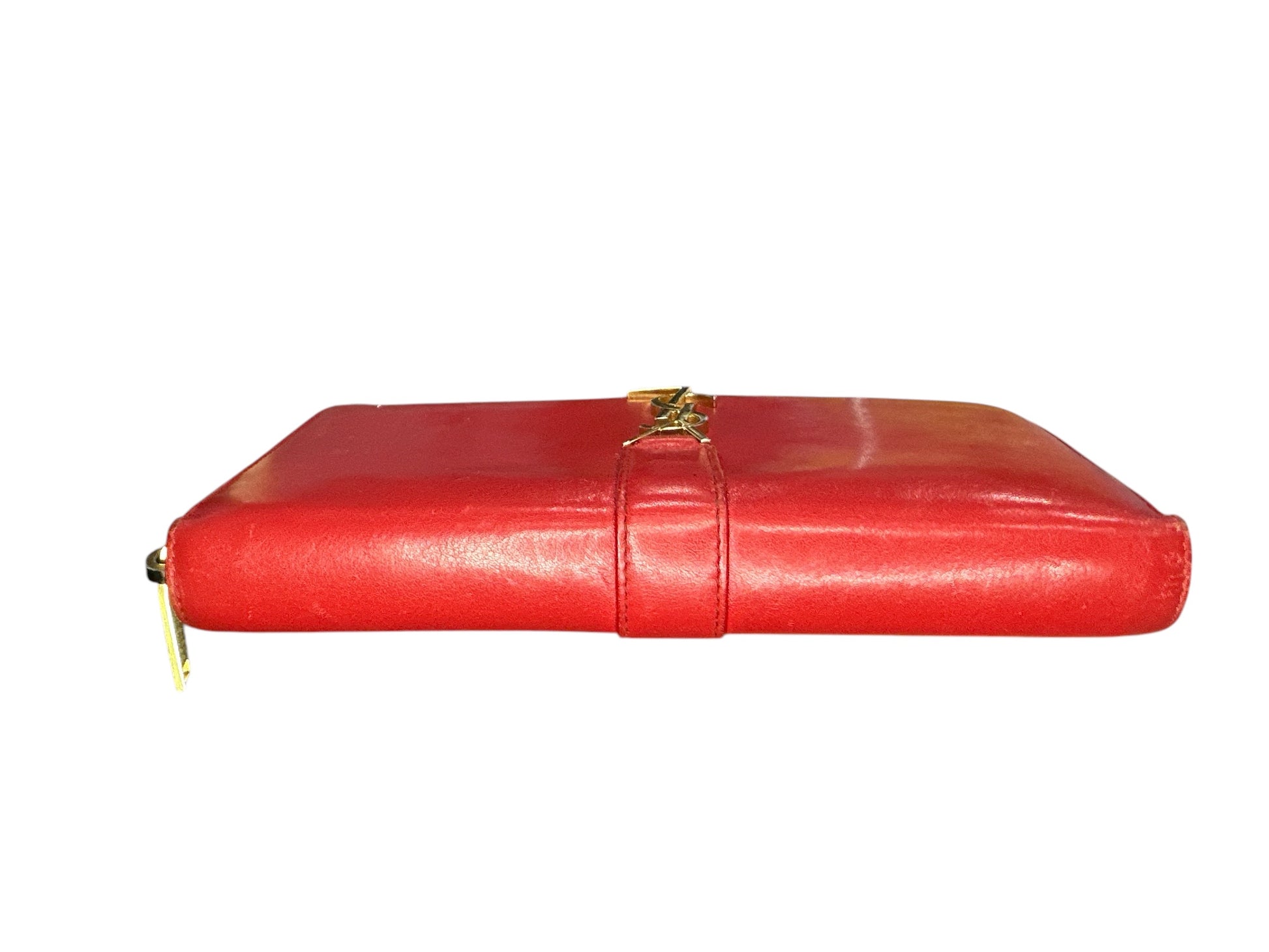 Saint Laurent Red Leather Monogram Zip Around Wallet - Clairely Amazing