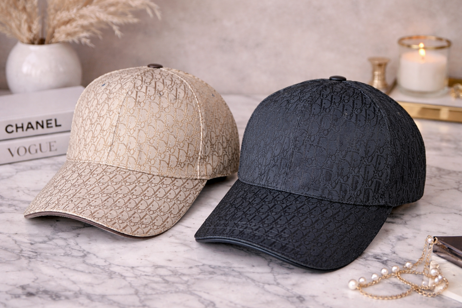 Fashion Monogram Luxe Caps – Beige & Black